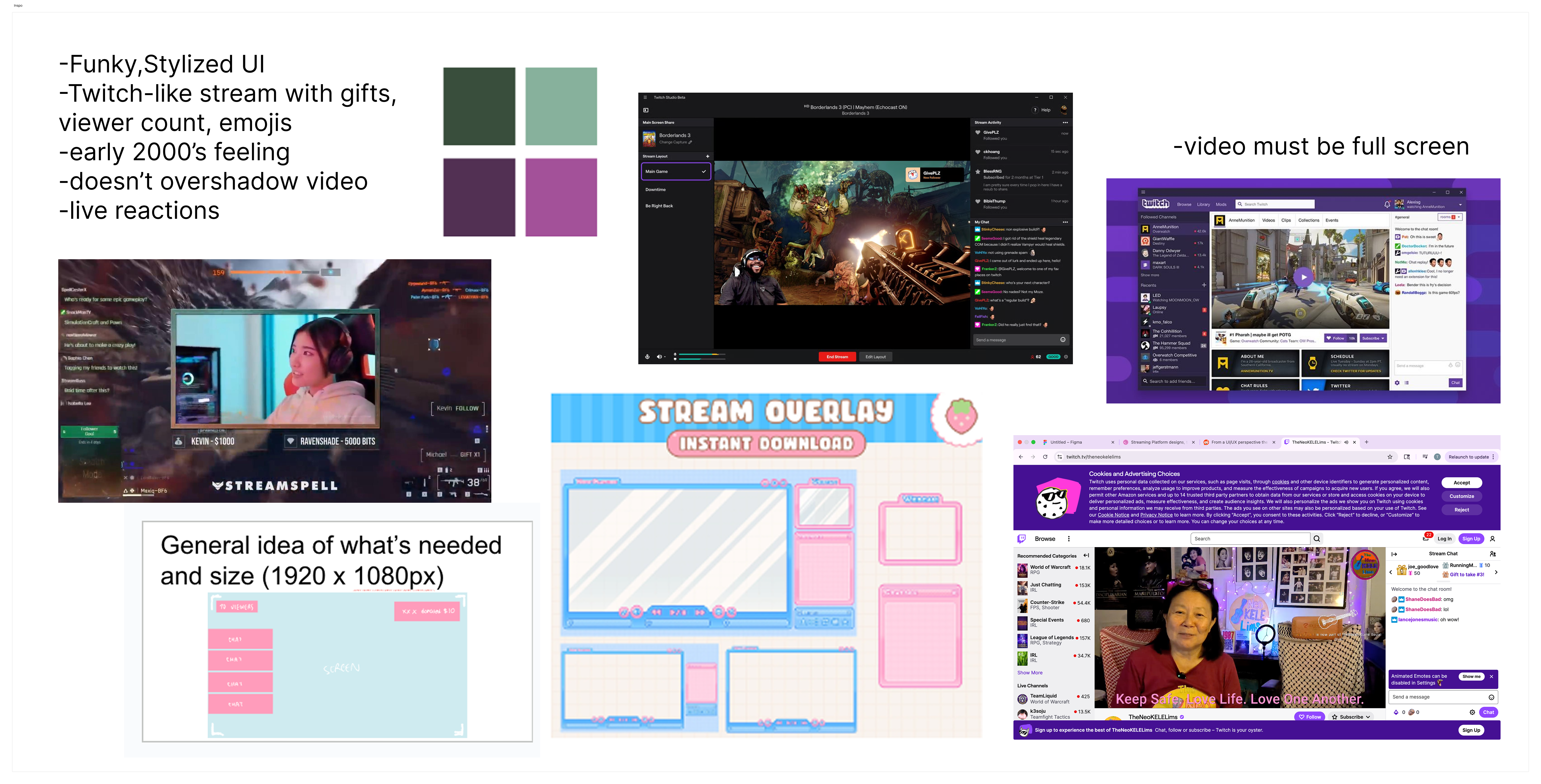 Inspiration references — streaming platform research and early 2000s aesthetic references